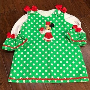 Disney Minnie Mouse Green Polka Dot Girls Dress